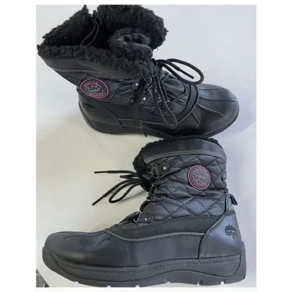Totes Boots Womens Size 8 Black Winter Survivor Quilted Ankle Snow Faux Fur Zip - Picture 1 of 10